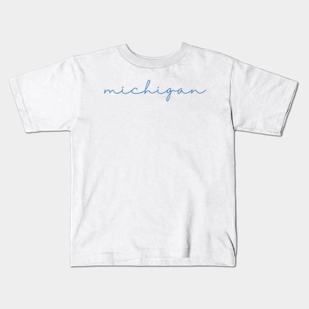 michigan blue cursive script Kids T-Shirt by opptop